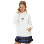 Koton Kadın Kapüşonlu Sweatshirt Slogan Nakışlı Kanguru Cepli, Ekru, S