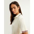 Koton Kadın Kısa Kollu Polo Yaka Triko Kazak Dokulu Günlük Kullanım - XL - Ekru