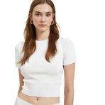 Koton Kadın kısa kollu triko Crop Sweater kazak, Ekru(010), XL