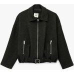 Koton Kadın Koton x Sibil Çetinkaya - Uzun Kollu Fermuarlı Oversize Kaşe Bomber Ceket 6WAK20379EW - Antrasit - 42