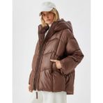 Koton Kadın Oversize Şişme Mont Su Itici Polyester Karışımı Uzun Kol Kahve Renkli Kapüşonlu - 38