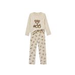 Koton Kadın Uzun Kollu Bisiklet Yaka Ayıcık Detaylı Polar Pijama Takımı, Kahverengi Desenli, M Beden