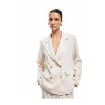 Koton Kadın Uzun Kollu Cepli Keten Karışımlı Kruvaze Oversize Blazer Ceket, Ekru, 34 Beden
