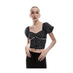 Koton Kalp Yaka Kısa Balon Kollu Çiçekli Crop Bluz
