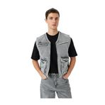Koton Kapaklı Cep Detaylı Pamuklu V Yaka Kolsuz Oversize Denim Yelek, Gri, L, Erkek