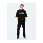 Koton Kapşonlu İşlemeli Şardonlu Kısa Kollu Oversize Spor Sweatshirt