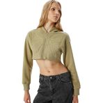 Koton Kapşonlu Kelebek İşlemeli Fermuarlı Crop Sweatshirt, M, 5WAL10452IK, Haki, kadın