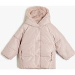 Koton Kapşonlu Şişme Mont Peluş Detaylı Fermuarlı Cepli - Pembe - 12 - 18 Ay