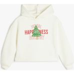 Koton Kapşonlu Sweatshirt Kız Çocuk İçin Ekru Yılbaşı Baskılı Sim Detaylı Rahat Fit - 5 - 6 Yaş