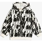 Koton Kapşonlu Uzun Kollu Desenli Sweatshirt Kız Çocuk İçin Şardonlu Ekstra Rahat - Ekru - 5 - 6 Yaş