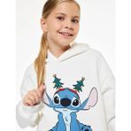 Koton Kapşonlu Uzun Kollu Lisanslı Stitch Baskılı Oversize Şardonlu Yılbaşı Sweatshirt - Ekru - 5 - 6 Yaş