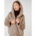 Koton Kapüşonlu Oversize Peluş Kısa Kaban - Vizon - 44