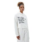 Koton Kapüşonlu Sweatshirt Slogan Baskılı Asimetrik Kesim, Kadın, Ekru, XL