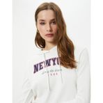 Koton Kapüşonlu Tişört Baskılı Crop Uzun Kollu - XL - Beyaz