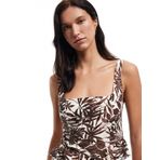 Koton Kare Yaka Floral Desenli Keten Karışımlı Askılı Fırfırlı Crop Büstiyer