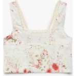 Koton Kare Yaka Viskon ve Keten Karışımlı Gipeli Çiçekli Crop Bluz - 9 - 10 Yaş - Mavi