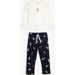 Koton Kedi ve Köpek Baskı Detaylı Uzun Kollu Pamuklu Pijama Takımı - Mavi - 5 - 6 Yaş