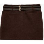Koton Kemer Detaylı Slim Fit Viskon Karışımlı Mini Etek - Kahve - XS