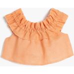 Koton Keten Bluz Crop Düşük Omuz Fırfırlı - 11 - 12 Yaş - Kahve