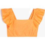 Koton Keten Crop Bluz Kelebek Kollu Kare Yaka
