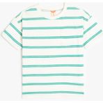 Koton Kısa Kollu Bisiklet Yaka Pamuklu Çizgili Tişört Erkek Çocuk İçin Rahat Tasarım - Ekru - 12 - 18 Ay