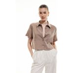 Koton Kısa Kollu Crop Modal Kumaş Polo Yaka Tişört - Kahve - 34