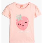 Koton Kısa Kollu Pamuklu Çilek Baskılı Tişört Kız Çocuk Günlük Stil Bej Renk - 9 - 12 Ay - Pembe