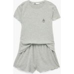Koton Kısa Kollu Viskon Karışımlı Rahat Kalıp Pijama Takımı - 2'li Set - Gri - XL