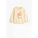Koton Kiz Bebek Dinozorlu Sweatshirt Bisiklet Yaka Uzun Kollu Sardonlu Pamuklu