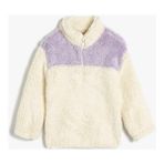 Koton Kız Bebek Peluş Sweatshirt Dik Yaka Uzun Kollu Yarım Fermuarlı - Ekru - 3 - 4 Yaş