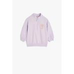 Koton Kız Bebek Sweatshirt Dik Yaka Uzun Kollu Yarım Fermuarlı Baskı Detaylı Şardonlu