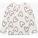 Koton Kız Bebek Uzun Kollu T-Shirt 6WMG10088AK Ekru Renk Kalp Desenli %92 Polyester %8 Elastan Konforlu Tasarım - 9 - 12 Ay