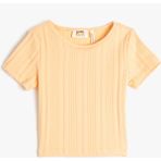 Koton Kız Çocuk Basic Crop Tişört Kısa Kollu Bisiklet Yaka Ribanalı - Pembe - 9 - 10 Yaş