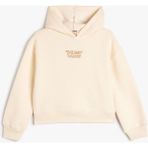 Koton Kız Çocuk Kapşonlu Sweatshirt Uzun Kollu Slogan Işleme Detaylı Düz Renk - Ekru - 5 - 6 Yaş