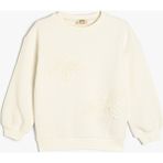 Koton Kız Çocuk Kelebekli Aplikeli Sweatshirt Bisiklet Yaka Truvakar Kol Şık Tasarım - Ekru - 5 - 6 Yaş