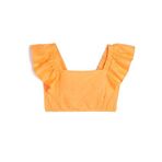 Koton Kız Çocuk Keten Crop Bluz Kelebek Kollu Kare Yaka, Turuncu (208), 9/10 Yaş