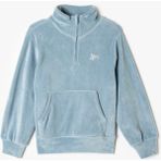 Koton Kız Çocuk Mavi Kadife Sweatshirt Uzun Kollu Yarım Fermuarlı Regular Fit Kanguru Cep - 7 - 8 Yaş