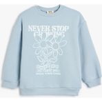 Koton Kız Çocuk Mavi Sweatshirt Uzun Kollu Truvakar Kol Çiçek Baskılı Cepsiz - 5 - 6 Yaş