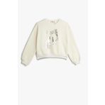 Koton Kız Çocuk Oversize Sweatshirt Uzun Kollu Bisiklet Yaka Parlak Baskılı Şardonlu