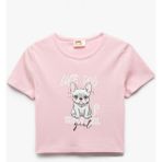 Koton Kız Çocuk Pamuklu Köpek Baskılı Kısa Kollu Tişört Slim Fit Bisiklet Yaka Pembe - 7 - 8 Yaş