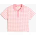 Koton Kız Çocuk Pamuklu Polo Yaka Kısa Kollu Basic Crop Tişört Günlük Stil Cepsiz - Pembe - 7 - 8 Yaş