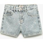 Koton Kız Çocuk Pamuklu Slim Fit Taş Detaylı Denim Şort Geometrik Desenli Rahat Kesim Yazlık - Mavi - 9 - 10 Yaş