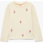 Koton Kız Çocuk Pamuklu Uzun Kollu Tişört Günlük Stil Çiçekli Nakış Detaylı Polyester Karışımlı - Ekru - 18 - 24 Ay