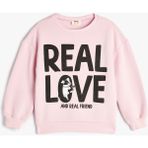Koton Kız Çocuk Pembe Sweatshirt Uzun Kollu Slogan Baskılı Truvakar Kol Grafik Desenli - 7 - 8 Yaş