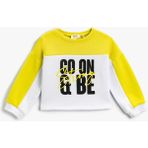 Koton Kız Çocuk Slogan Baskılı Renk Bloklu Sweatshirt - 5 - 6 Yaş - Yeşil