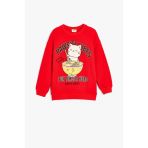 Koton Kız Çocuk Sweatshirt Bisiklet Yaka Kedi Baskılı