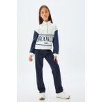 Koton Kız Çocuk Sweatshirt Dik Yaka Yarım Fermuarlı Şehir Baskılı Uzun Kollu - Ekru - 11 - 12 Yaş
