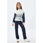 Koton Kız Çocuk Sweatshirt Dik Yaka Yarım Fermuarlı Şehir Baskılı Uzun Kollu