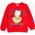 Koton Kız Çocuk Sweatshirt Kırmızı Renk Bisiklet Yaka Truvakar Kol Kedi Baskılı - 9 - 10 Yaş