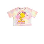 Koton Kız Çocuk Tweety Tişört Lisanslı Oversize Kısa Kollu Bisiklet Yaka Batik Desenli, Pembe Desenli (2D5), 9-10 Yaş